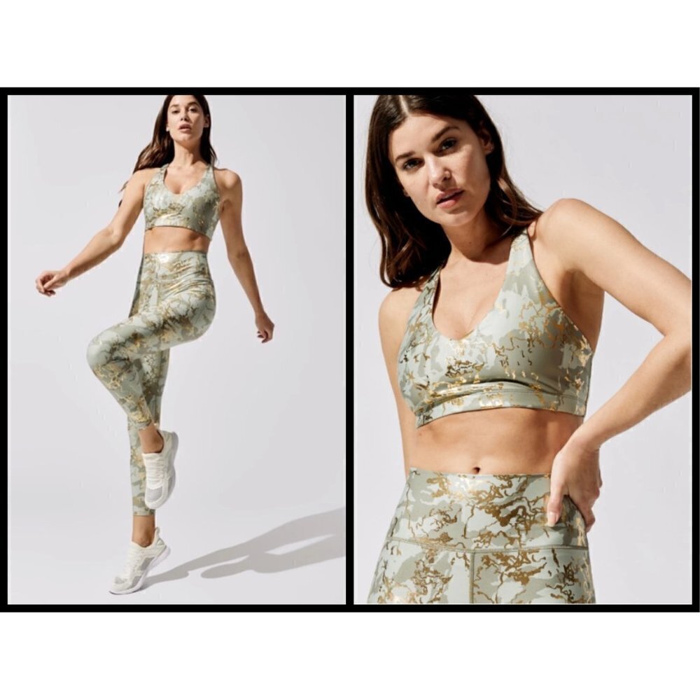 💕CARBON38💕 Marble Shine Cross Back Bra Utility Green Marble Pearl Small S NWT